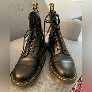 Dr. Martens Black Boots with Yellow Stitching